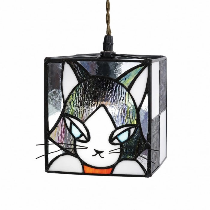Vintage Cat Stained Glass Pendant Light HL3707