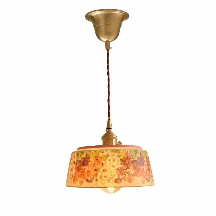 Vintage-Pendelleuchte aus Keramik mit Blumenmuster HL3939