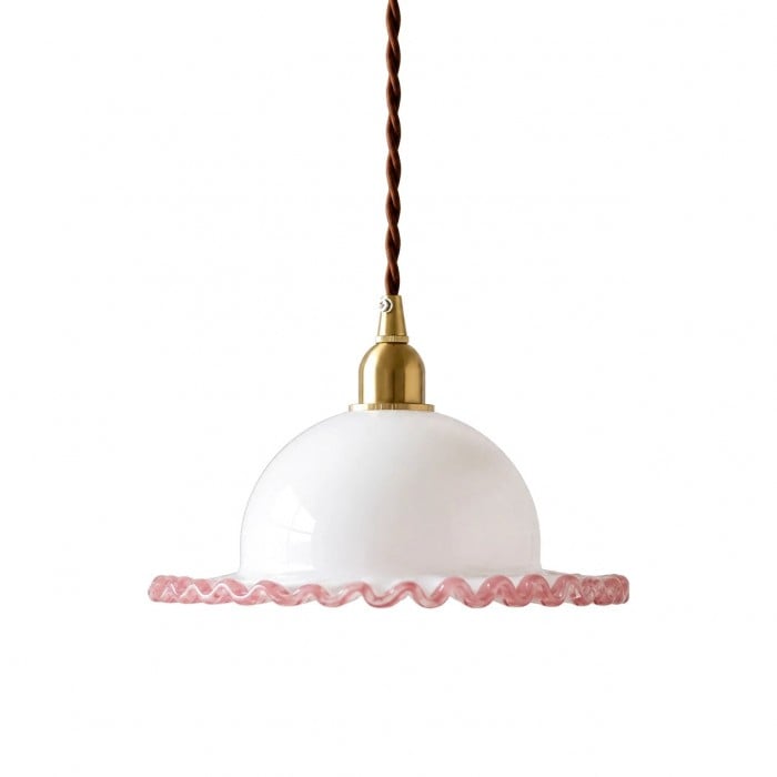 Vintage Franse hanglamp en plafondlamp met gegolfd glas HL3843