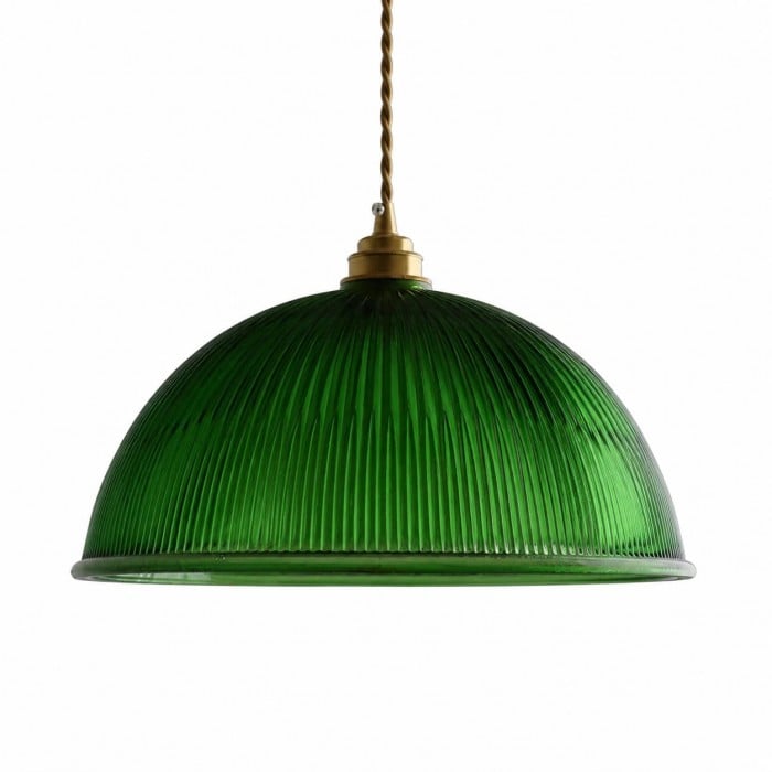 Vintage Ribbed Glass Pendant Light with Brass Accent HL3810