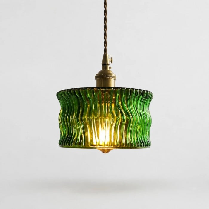 Lámpara colgante vintage de cristal ondulado con detalles en latón cálido HL3902