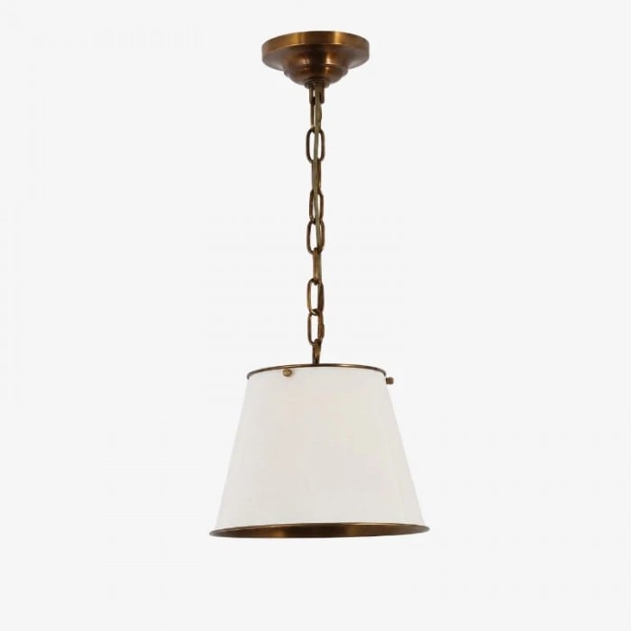 Vintage Solid Brass Pendant Light with White Fabric Shade HL3942
