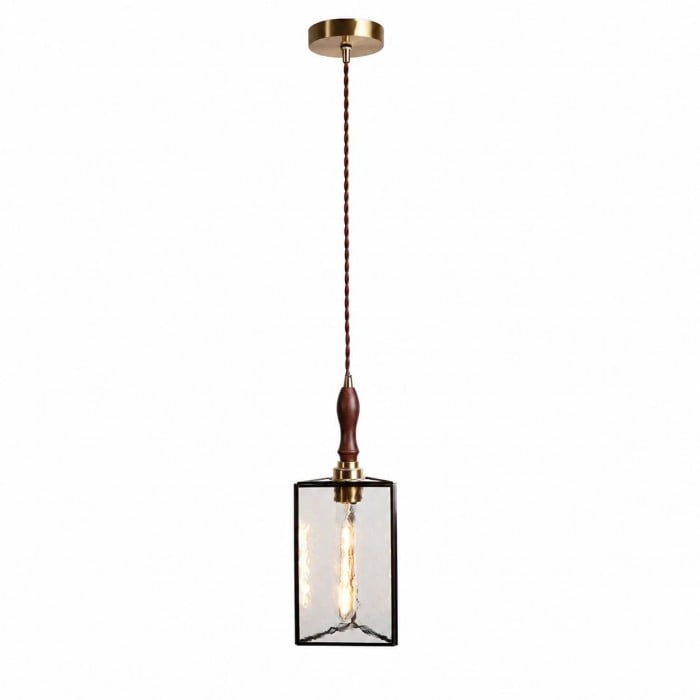 Lámpara colgante vintage de cristal texturizado con detalles de madera HL3857