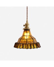 Lámpara colgante vintage de cristal texturizado con detalles de madera HL3857