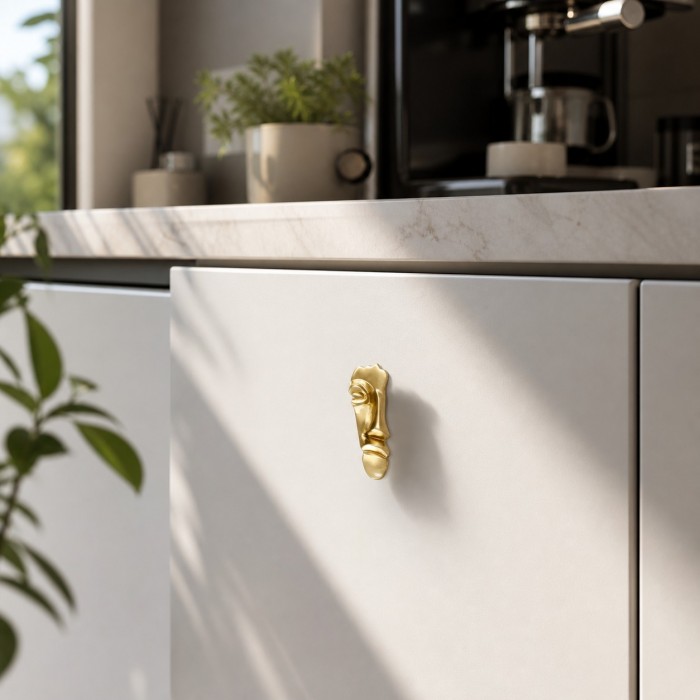 Bouton de meuble en laiton à motif abstrait HL4363