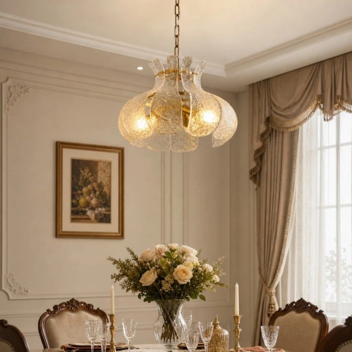 Amerikaanse massief messing hanglamp met helder glazen bloembladmotief HL4649