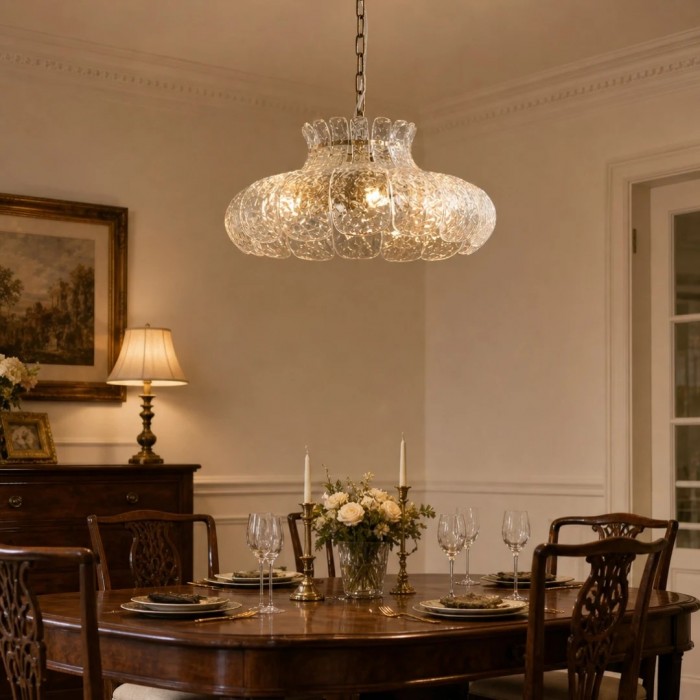 Amerikaanse massief messing hanglamp met helder glazen bloembladmotief HL4649