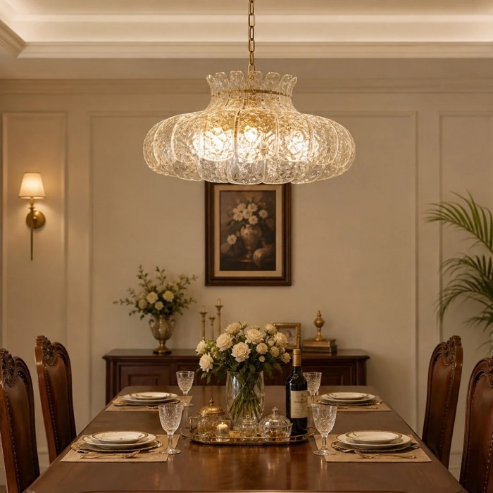 Amerikaanse massief messing hanglamp met helder glazen bloembladmotief HL4649