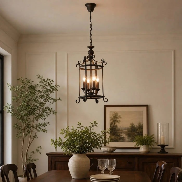 Amerikaanse vintage hanglamp met ijzeren kooi en 4 lampen HL4204