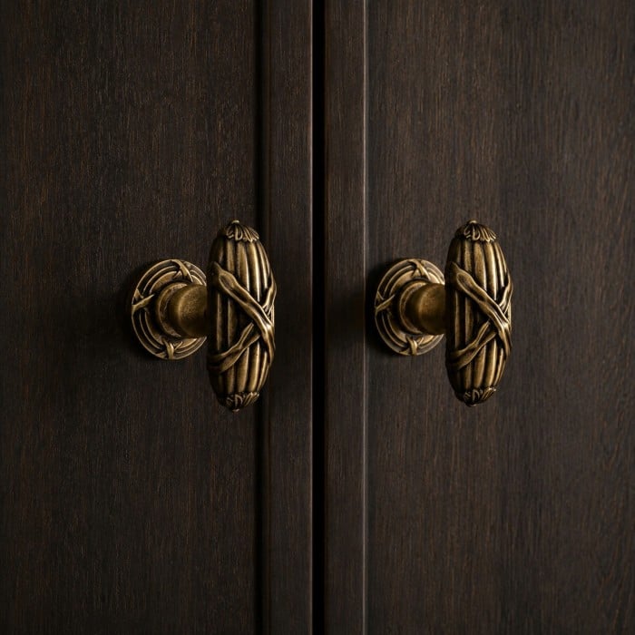 Bouton de meuble en laiton antique en forme de feuille HL4632