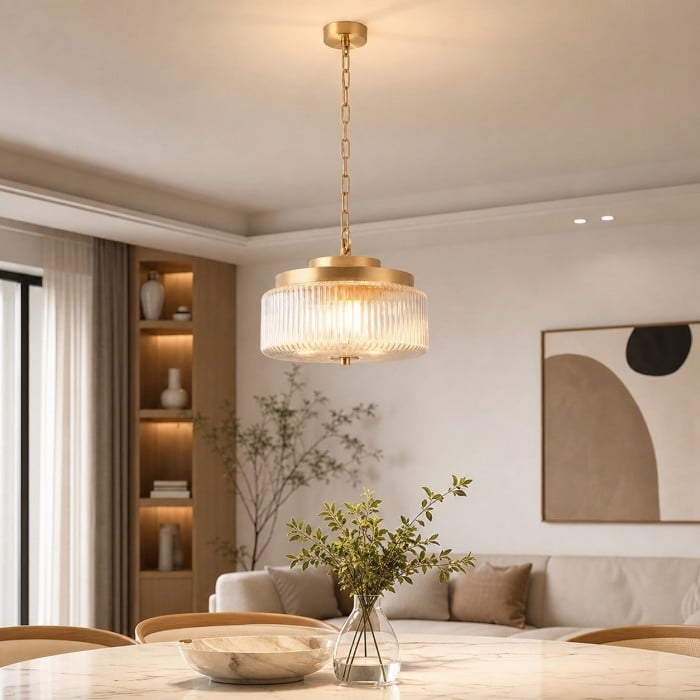 Antique Brass Ribbed Glass Ceiling Light HL4290
