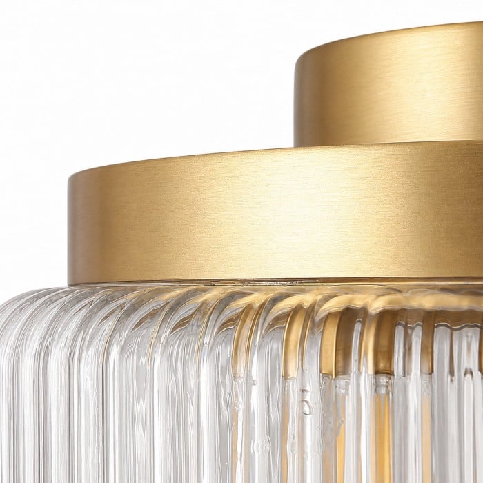 Antique Brass Ribbed Glass Ceiling Light HL4290