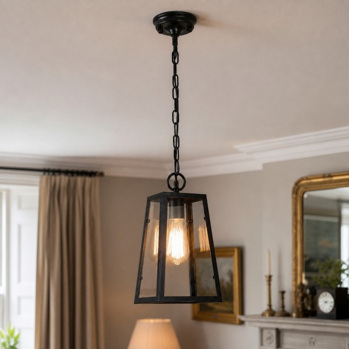 Black Trapeze Glass Pendant Light HL4277