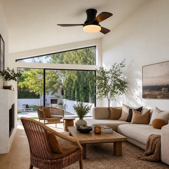 Black Walnut Flush Mount Ceiling Fan Light HL4293