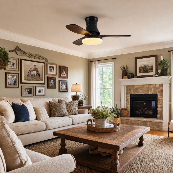 Black Walnut Flush Mount Ceiling Fan Light HL4293