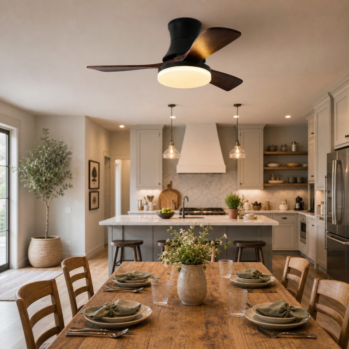 Black Walnut Flush Mount Ceiling Fan Light HL4293