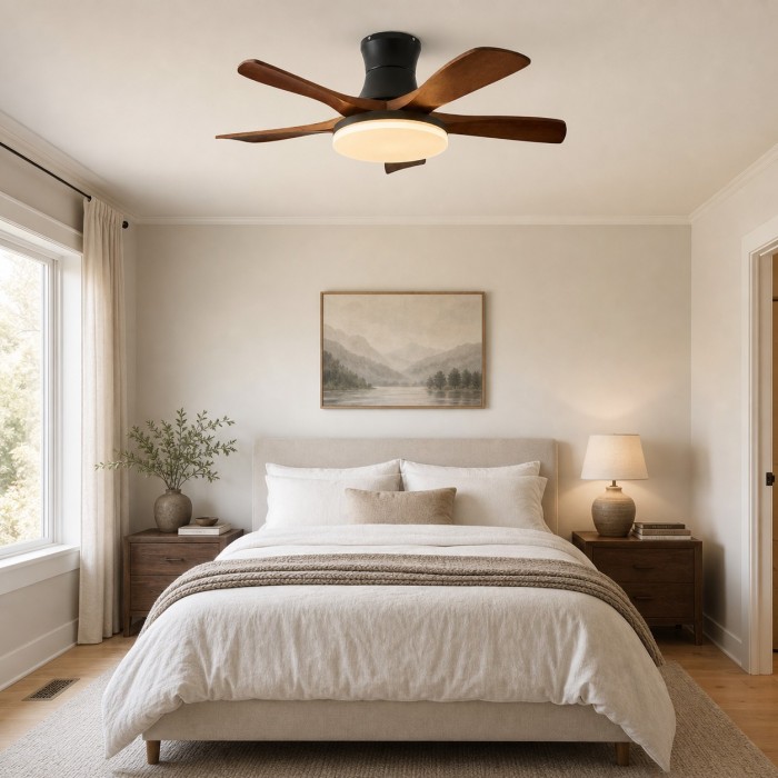 Black Walnut Flush Mount Ceiling Fan Light HL4293