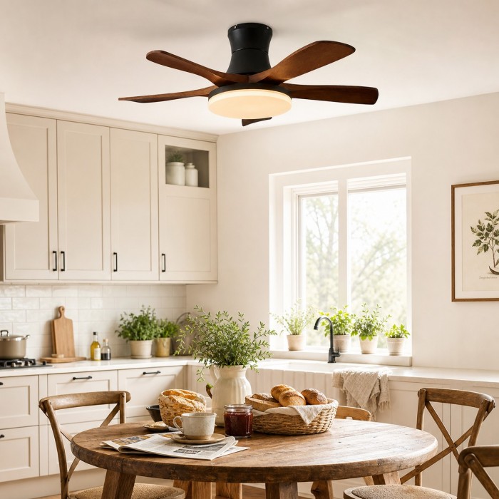 Black Walnut Flush Mount Ceiling Fan Light HL4293