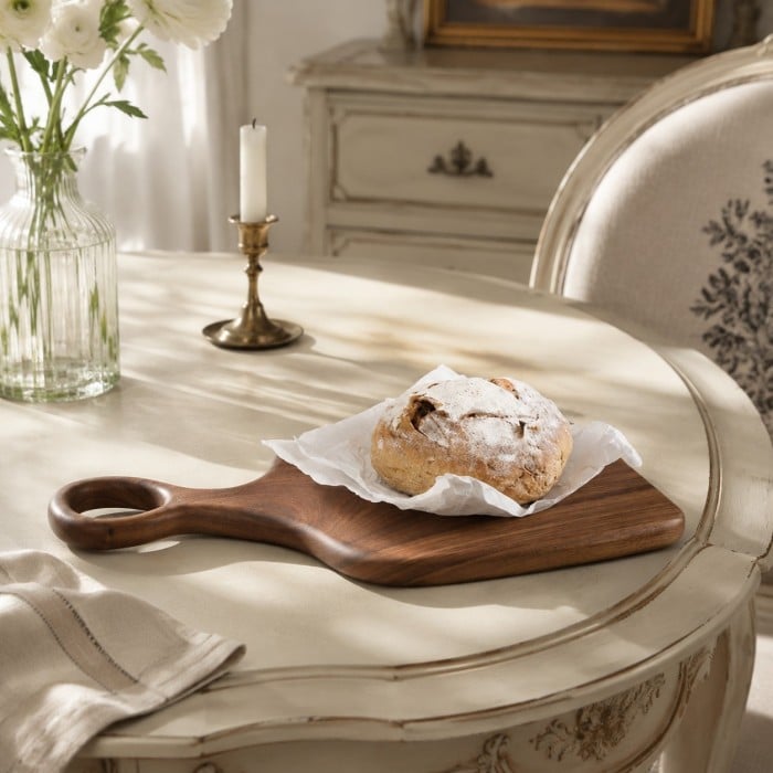 Black Walnut Serving Board with Loop Handle - Wooden Bread and Cheese Tray for Kitchen Styling HL4623