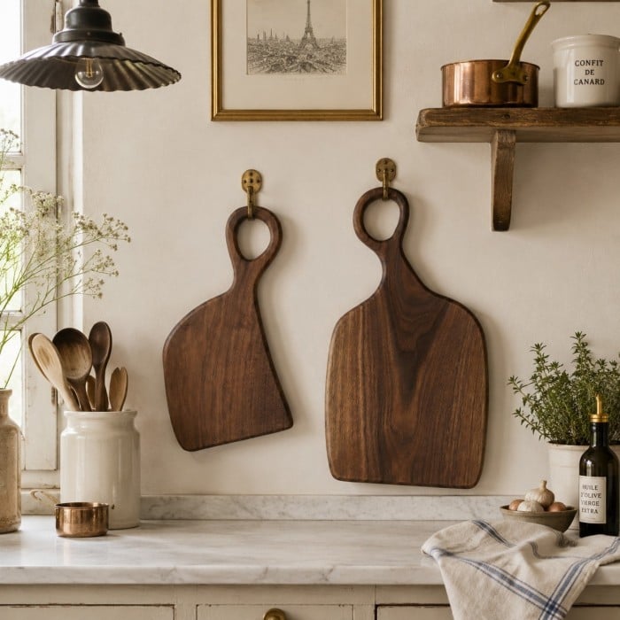 Black Walnut Serving Board with Loop Handle - Wooden Bread and Cheese Tray for Kitchen Styling HL4623
