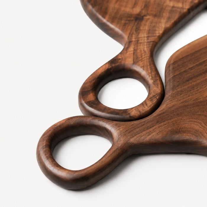 Black Walnut Serving Board with Loop Handle - Wooden Bread and Cheese Tray for Kitchen Styling HL4623