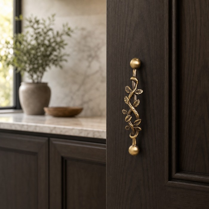 Maniglia per mobile in ottone massiccio a forma di foglia botanica HL4284