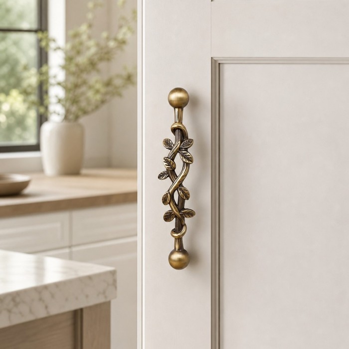 Maniglia per mobile in ottone massiccio a forma di foglia botanica HL4284