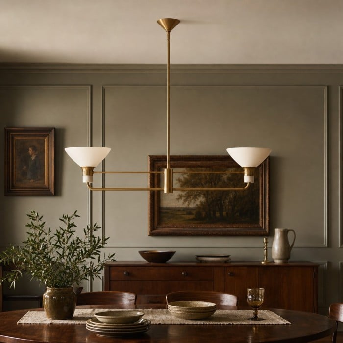 Calvor hanglamp met witte porseleinen kap en messing afwerking - Enkelvoudige en lineaire uitvoering voor de keuken HL4200
