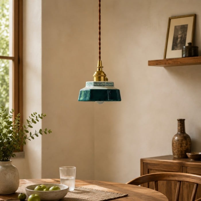 Suspension octogonale en céramique avec douille en laiton HL4577