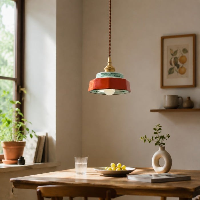 Suspension octogonale en céramique avec douille en laiton HL4577