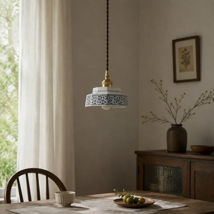 Suspension octogonale en céramique avec douille en laiton HL4577