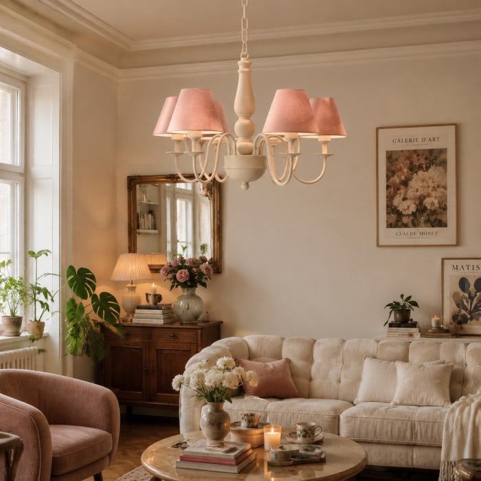 Bunte Stoffschirm-Kronleuchter mit 5 Leuchten HL4394