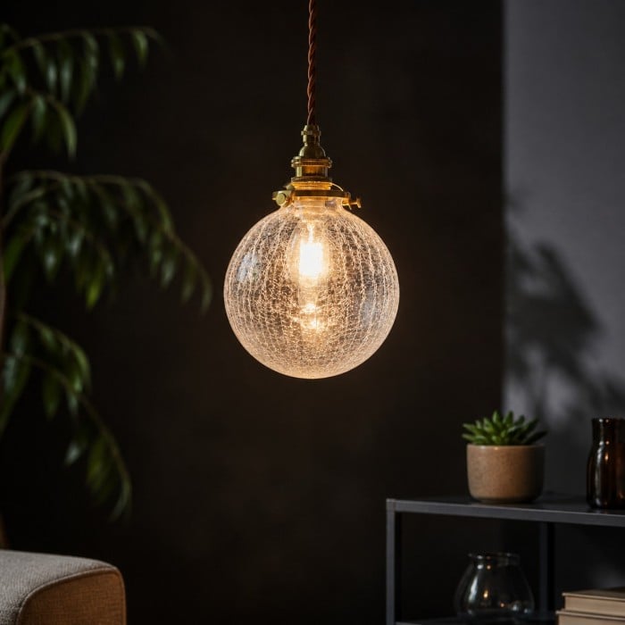 Suspension en laiton avec globe en verre craquelé HL4538