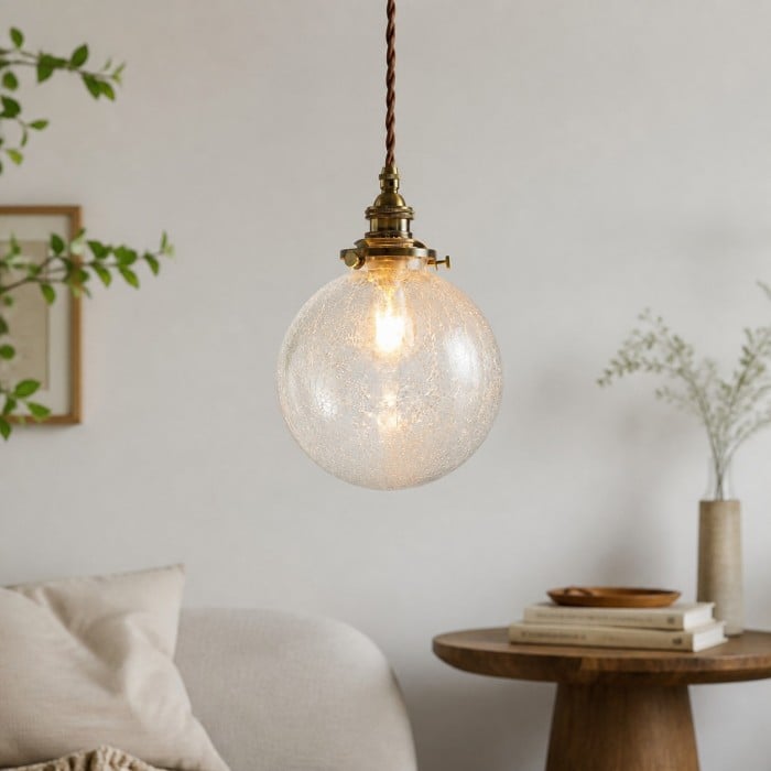 Suspension en laiton avec globe en verre craquelé HL4538