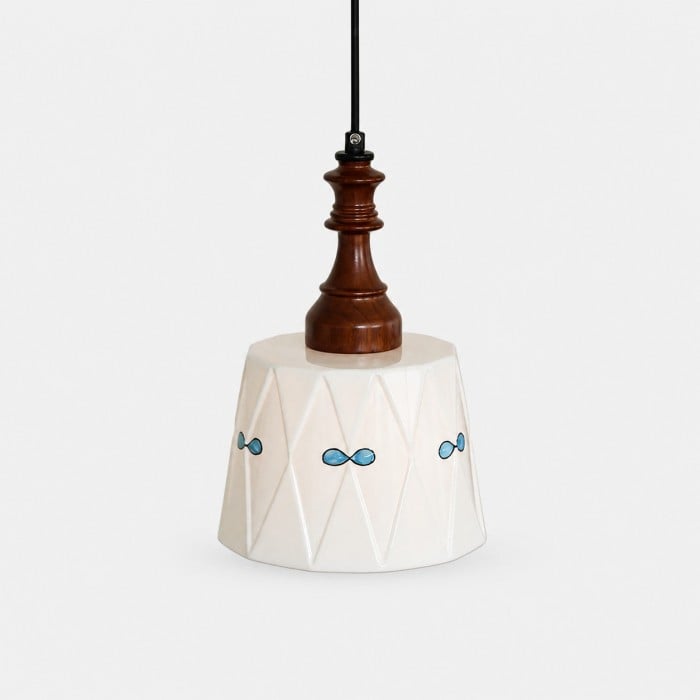 Suspension en céramique crème et bois HL4367