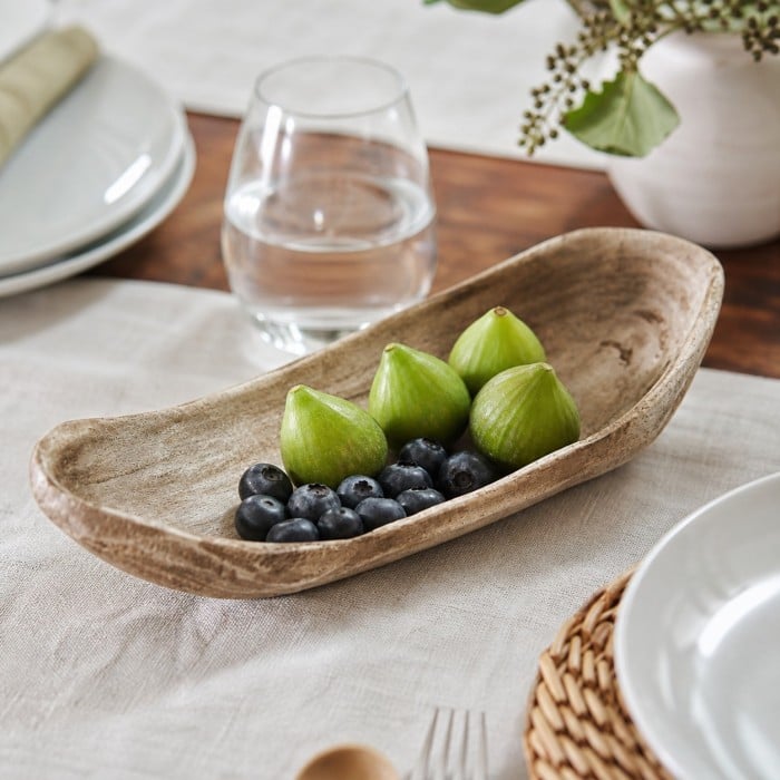 Distressed Paulownia Wood Boat-Shaped Serving Tray HL4606