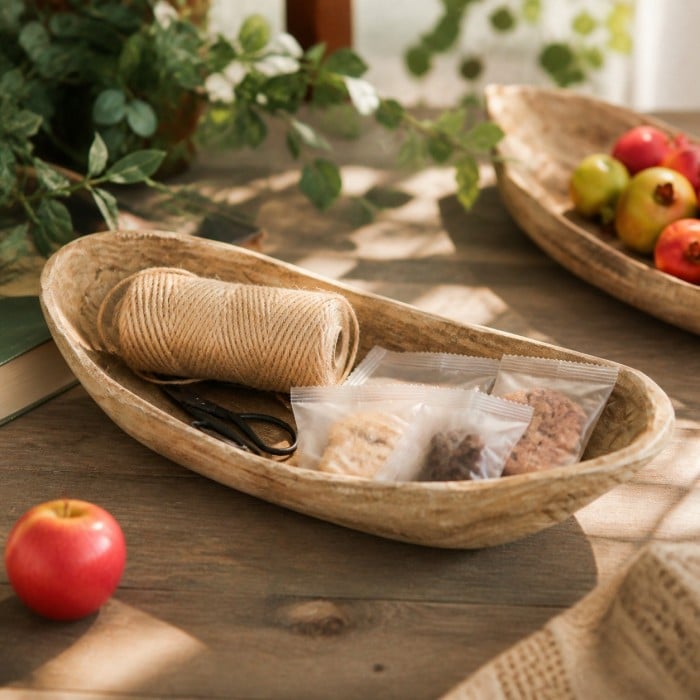 Distressed Paulownia Wood Boat-Shaped Serving Tray HL4606