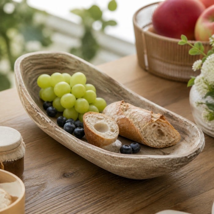 Distressed Paulownia Wood Boat-Shaped Serving Tray HL4606