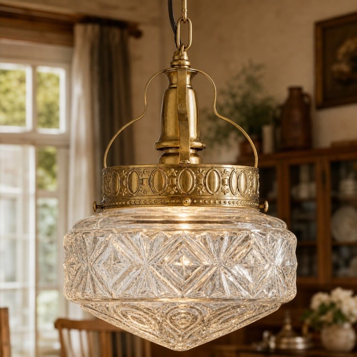 Suspension vintage en verre opalin gaufré pour salle à manger HL4588