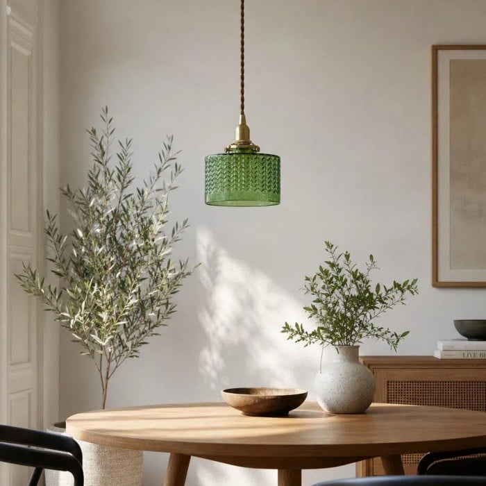 Suspension en verre à chevrons émeraude HL4303