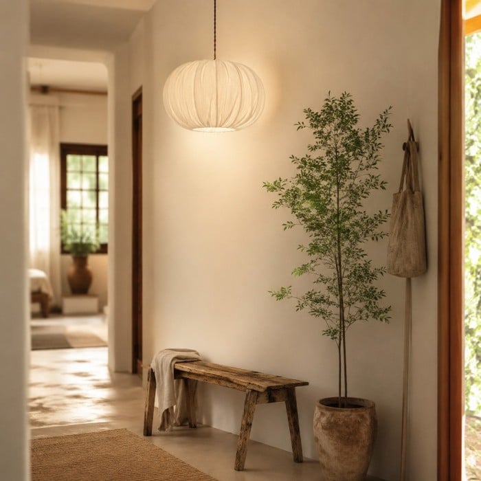 Suspension en tissu avec rosace en bois HL4438