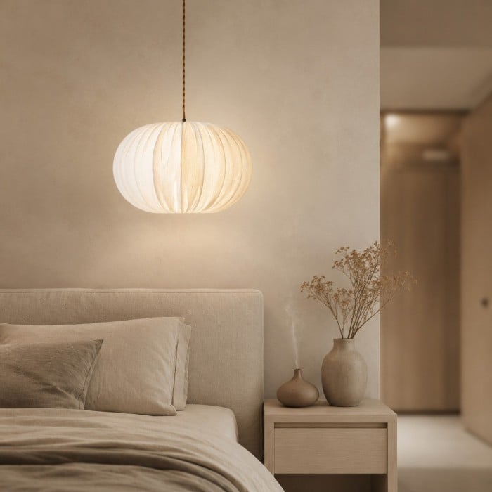 Suspension en tissu avec rosace en bois HL4438
