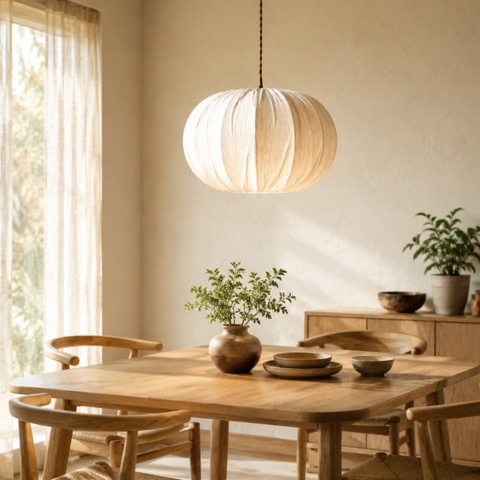 Suspension en tissu avec rosace en bois HL4438