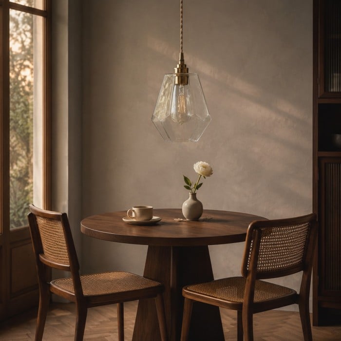 Suspension en verre transparent à facettes avec support en laiton antique HL4501