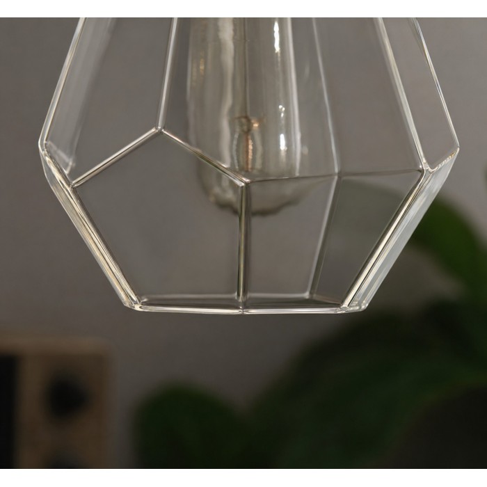 Suspension en verre transparent à facettes avec support en laiton antique HL4501