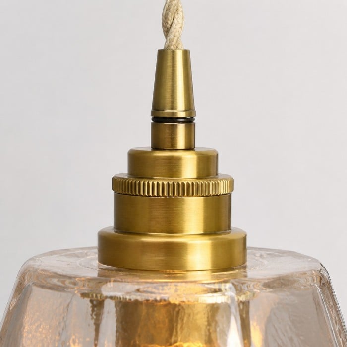Suspension en verre transparent à facettes avec support en laiton antique HL4501