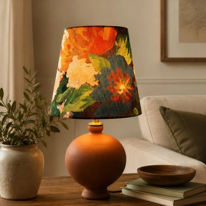 Tafellamp van keramiek met bloemenprint HL4479