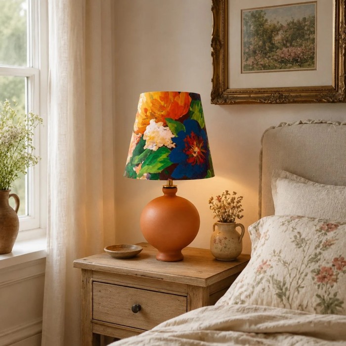 Tafellamp van keramiek met bloemenprint HL4479