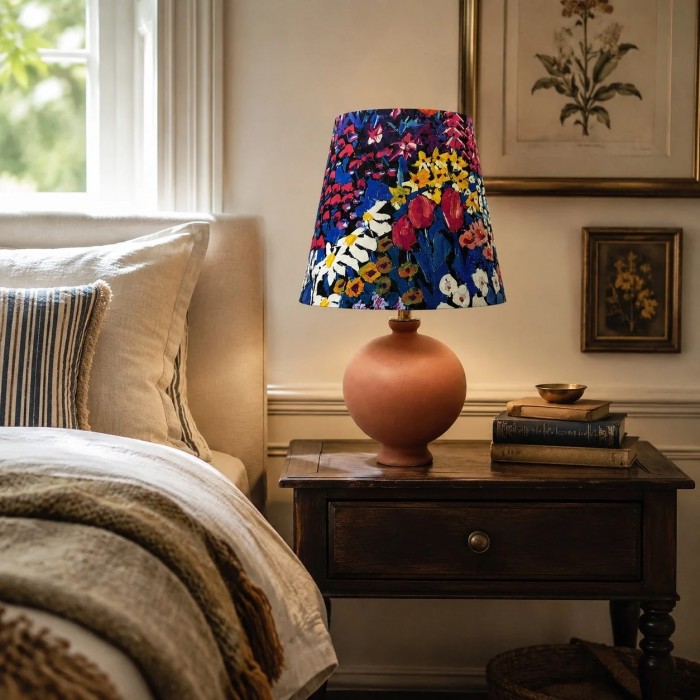Tafellamp van keramiek met bloemenprint HL4479
