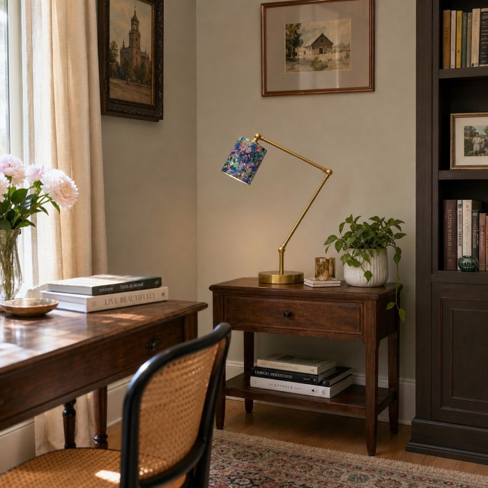Verstelbare tafellamp met bloemenprint stoffen kap HL4474